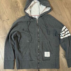Thom Browne Gray Hoodie with White Stripes